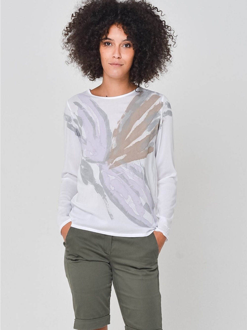 Ploumanac'h Made in Italy Butterfly Art Long Sleeve T-Shirt Size M in Mauve